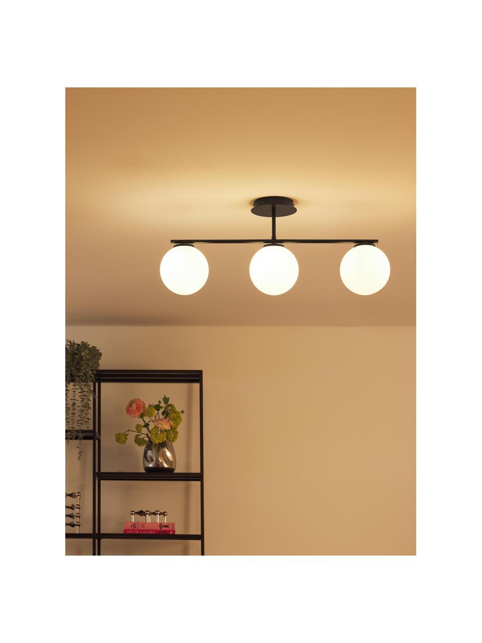 Lampada da soffitto in vetro opale Atlanta, Struttura: metallo verniciato a polv, Baldacchino: metallo verniciato a polv, Bianco, nero, Larg. 70 x Alt. 28 cm