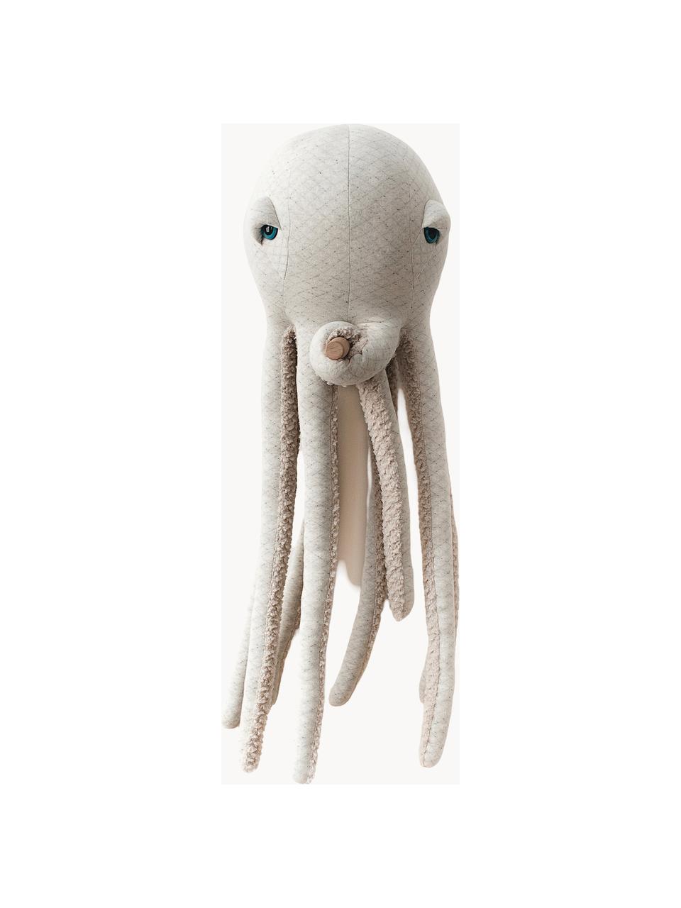 Cojín peluche artesanal Octopus, 85 cm, Parte superior: 85% algodón, 15% poliéste, Parte inferior: piel sintética (100% poli, Blanco Off White, beige claro, Ø 31 x Al 85 cm