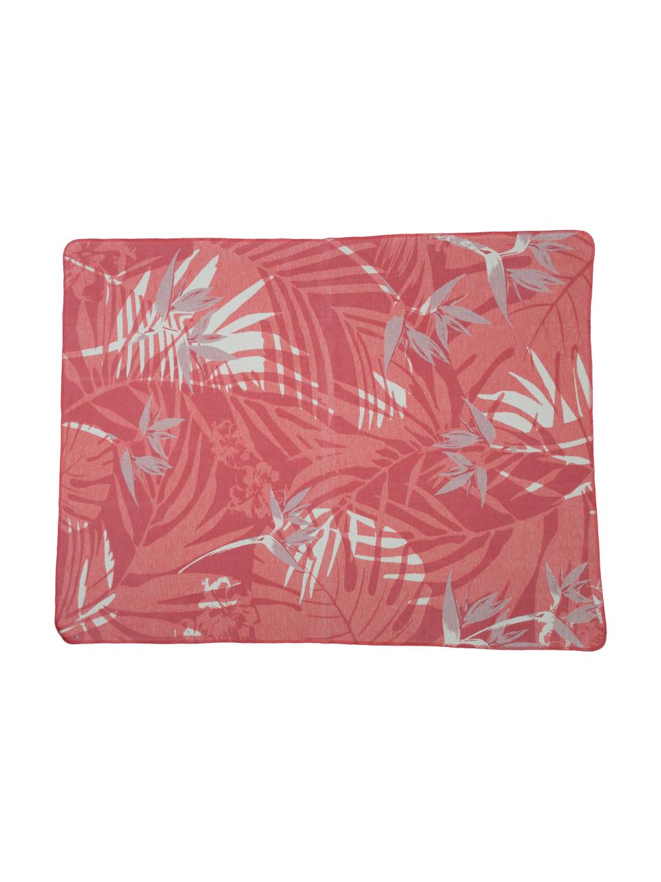 Dubbelzijdige plaid Tropical, 65% katoen, 35% polyacryl, Rozetinten, wit, 150 x 200 cm