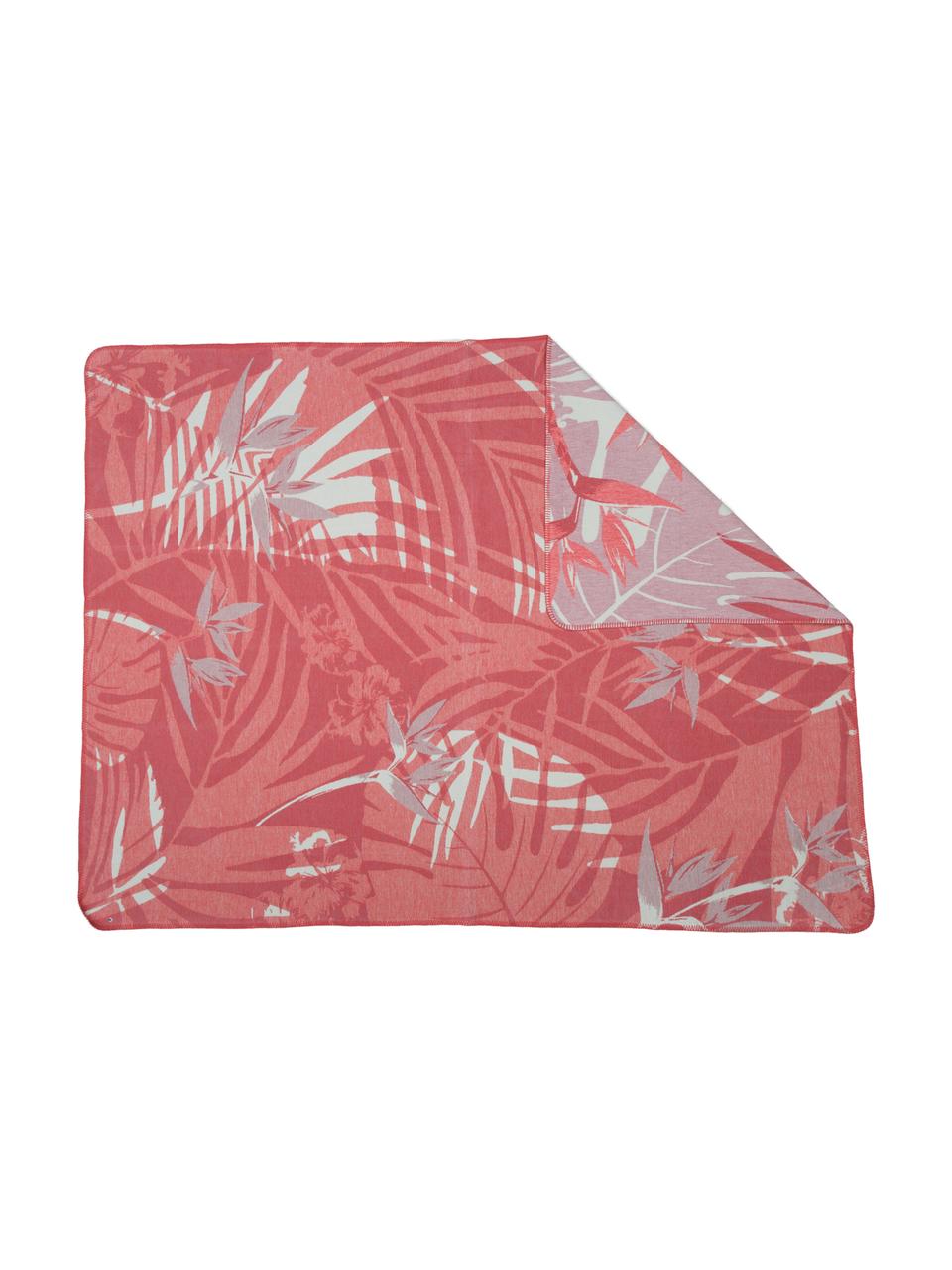 Dubbelzijdige plaid Tropical, 65% katoen, 35% polyacryl, Rozetinten, wit, 150 x 200 cm