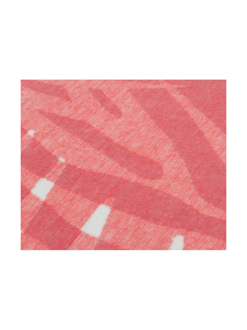 Dubbelzijdige plaid Tropical, 65% katoen, 35% polyacryl, Rozetinten, wit, 150 x 200 cm