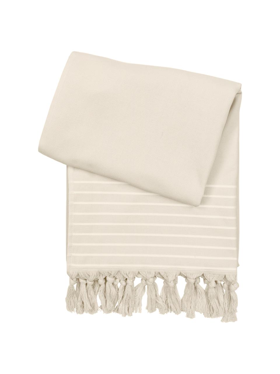 Fouta con flecos Freddy, Reverso: felpa rizada, Blanco crema, An 100 x L 180 cm