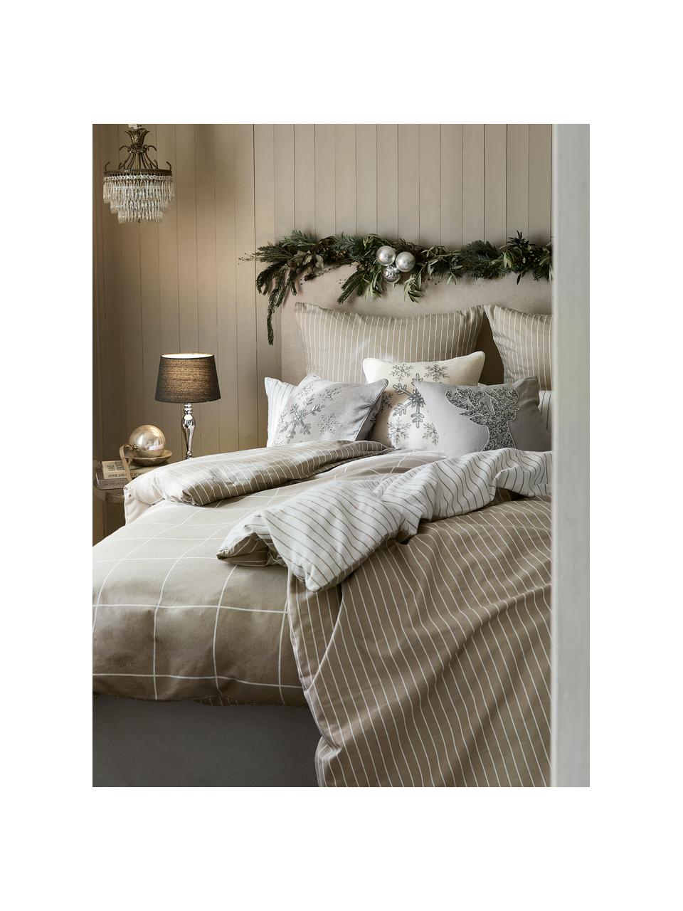 Flanelová obojstranná posteľná bielizeň Noelle, Béžová, biela, 155 x 220 cm + 1 vankúš 80 x 80 cm
