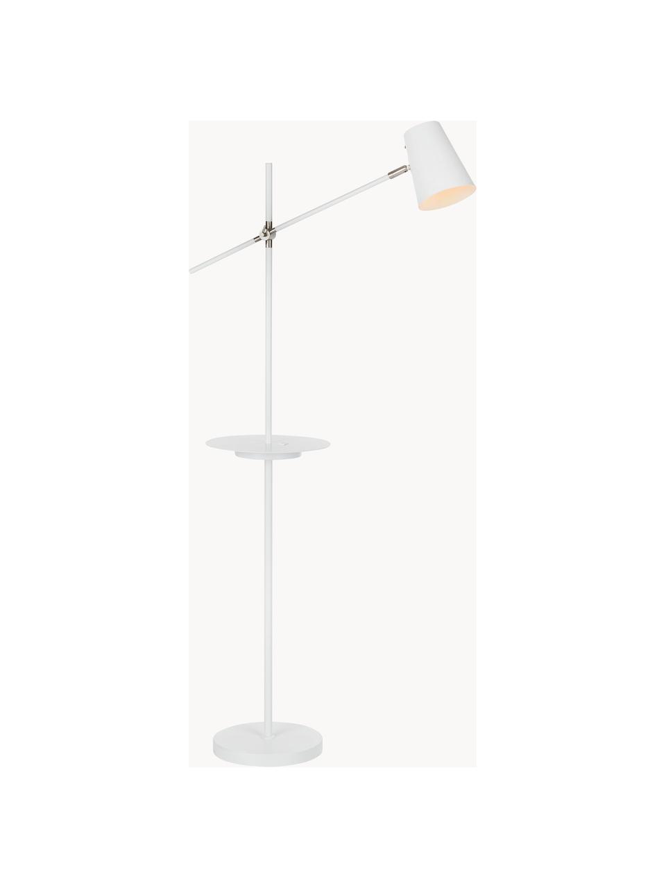 Leeslamp Linear met oplader, Lampenkap: gecoat metaal, Lampvoet: gecoat metaal, Decoratie: geborsteld staal, Wit, H 144 cm