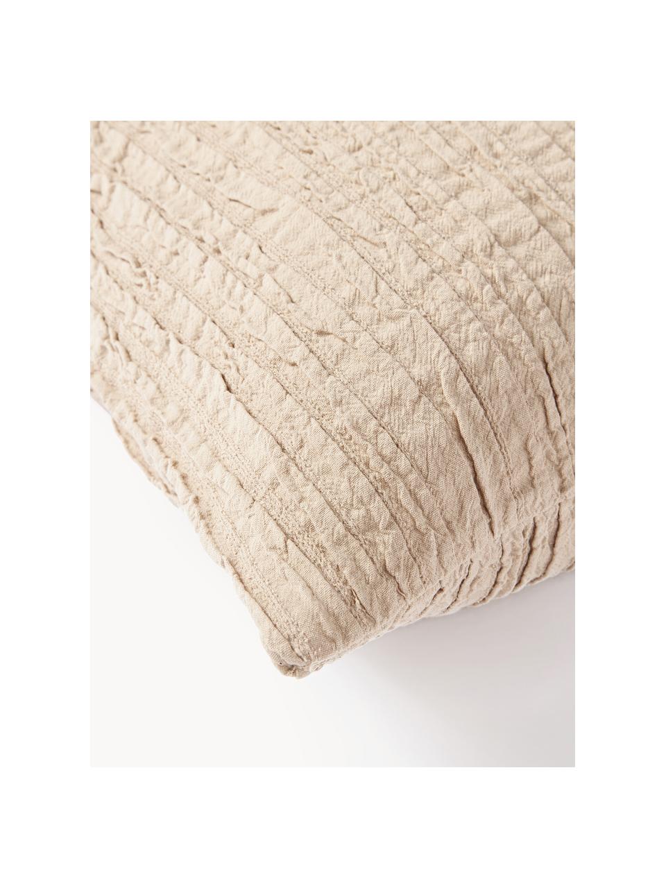 Housse de coussin en coton avec motif plissé Artemis, 99 % coton, 1 % polyester, Beige, larg. 30 x long. 50 cm