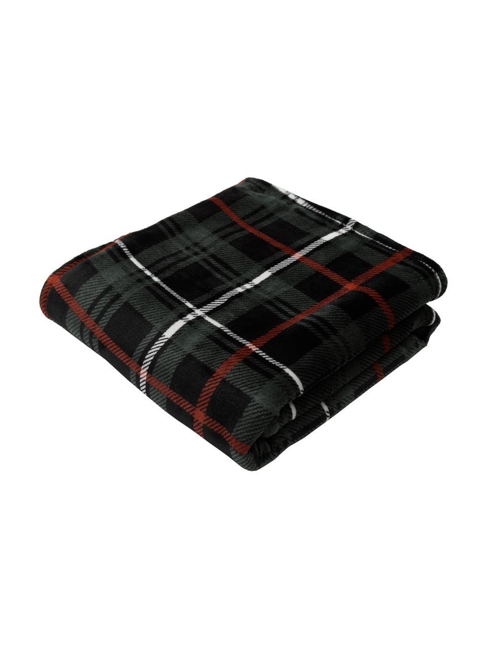 Kockovaná bavlnená obojstranná deka Jasper, 100 %  bavlna, Zelená, krémová, červená, čierna, Š 130 x D 170 cm