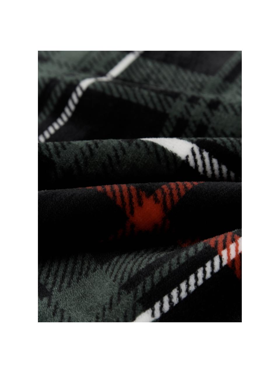 Plaid réversible vert à carreaux Jasper, 100 % coton, Vert, couleur crème, rouge, noir, larg. 130 x long. 170 cm