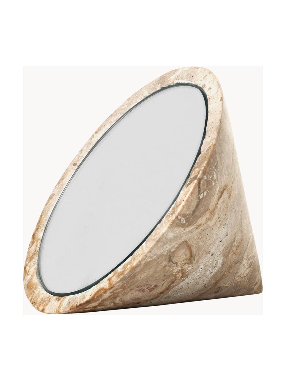 Espejo decorativo de mármol Spinning Top, Espejo de cristal, mármol, Mármol beige, Ø 14 cm