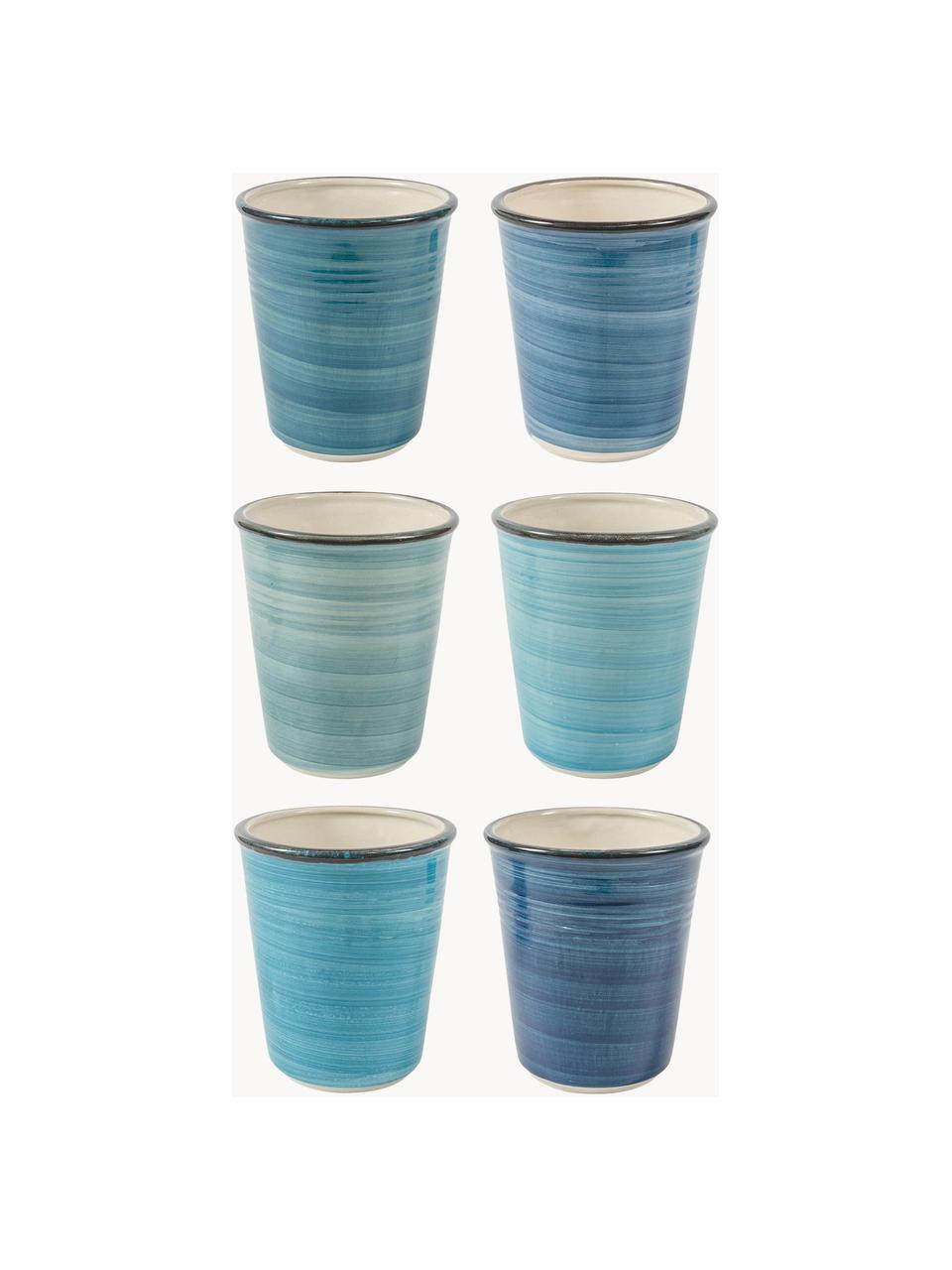 Tazas originales artesanales Baita, 6 uds., Gres (dolomita) pintado artesanalmente, Tonos azules, Ø 9 x Al 11 cm, 350 ml