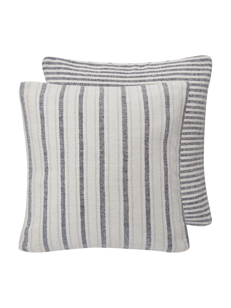 Gestreifte Wendekissenhülle Lindsey aus recycelter Baumwolle, 100% Baumwolle, GRS-zertifiziert, Schwarz, Weiß, B 45 x L 45 cm