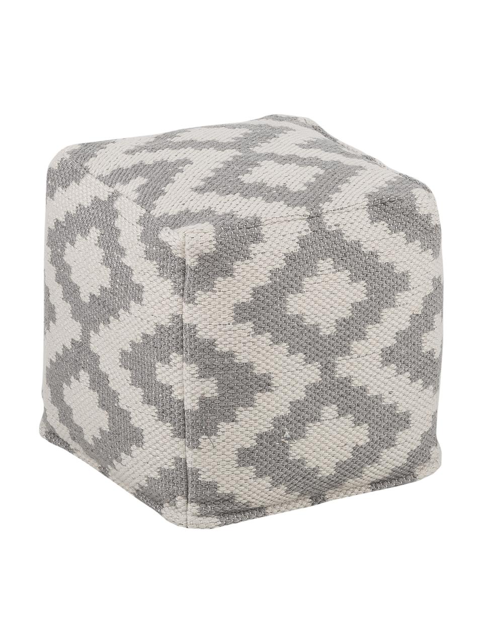 Ručne tkaný puf s etno vzorom Napua, Sivá, krémovobiela, Š 40 x V 40 cm