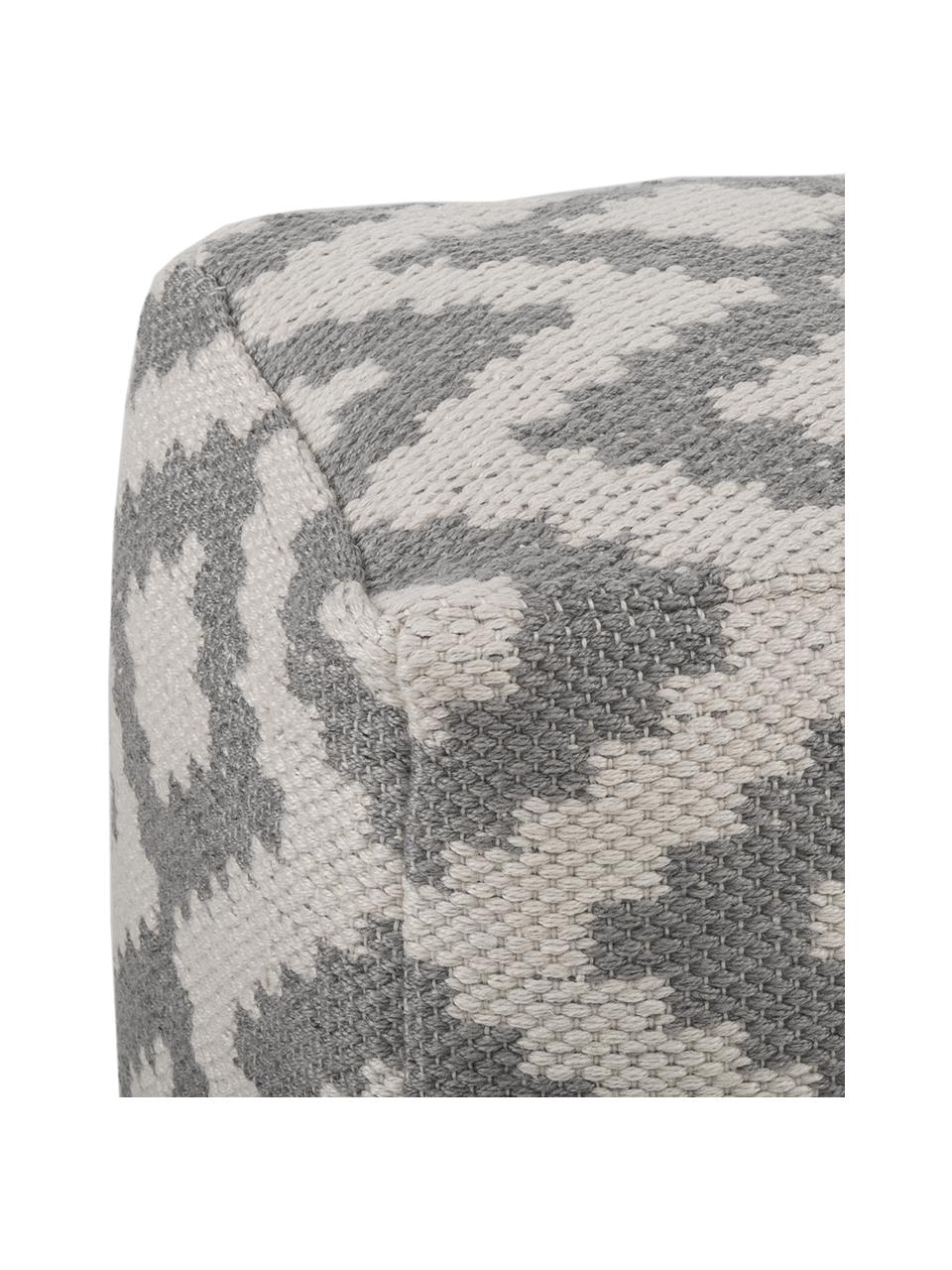 Pouf motif ethnique tissé main Napua, Gris, blanc crème, larg. 40 x haut. 40 cm