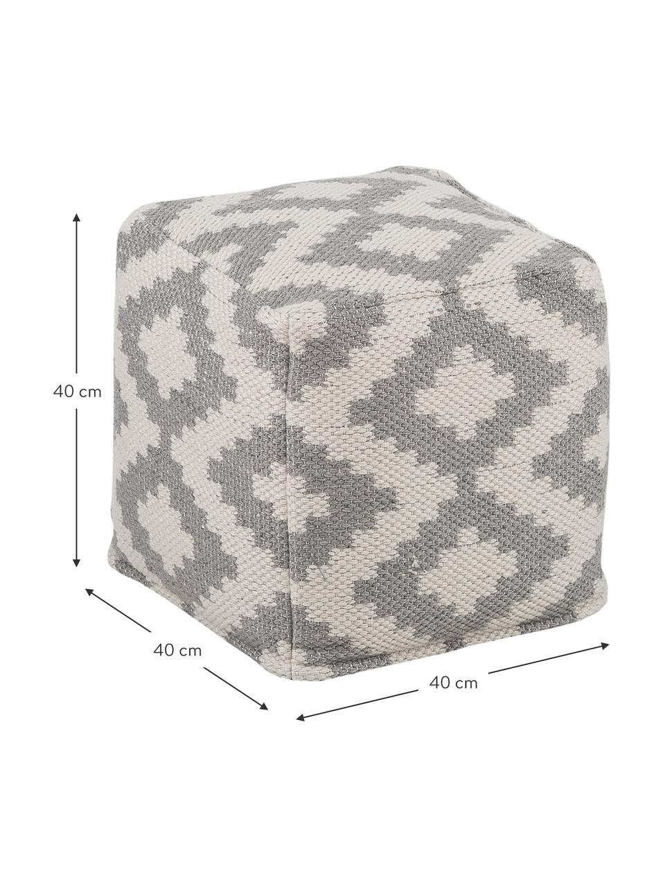 Ručne tkaný puf s etno vzorom Napua, Sivá, krémovobiela, Š 40 x V 40 cm