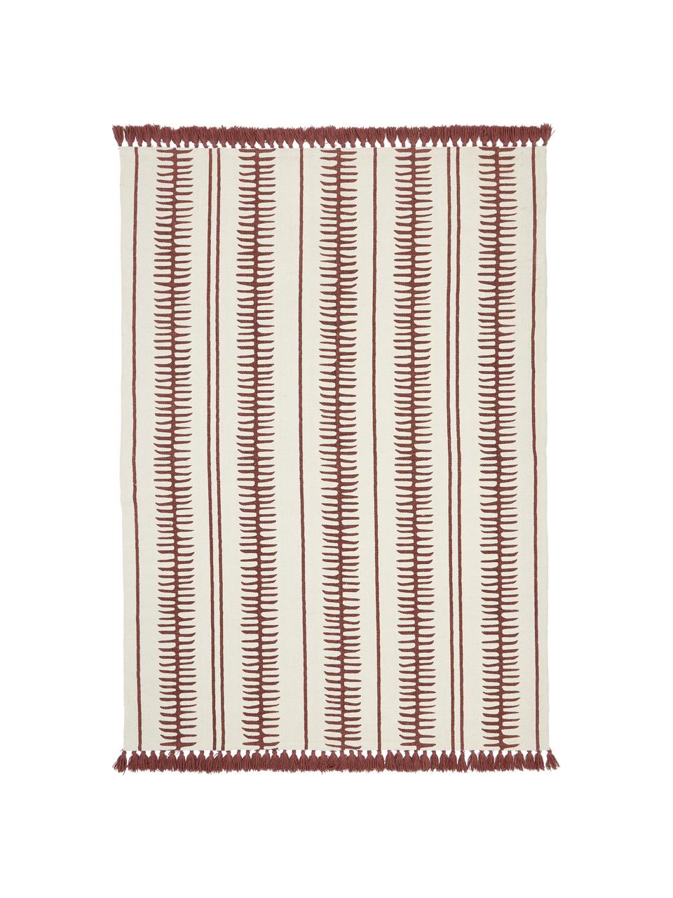 Handgeweven katoenen vloerkleed Rita in beige/terracottarood met decoratieve kwastjes, Beige, terracottarood, B 120 x L 180 cm (maat S)