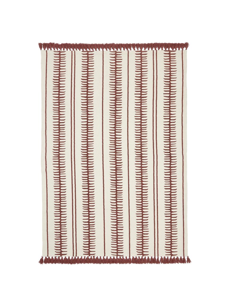 Ručně tkaný bavlněný koberec s ozdobnými střapci Rita, Béžová, terakotová, Š 120 cm, D 180 cm (velikost S)
