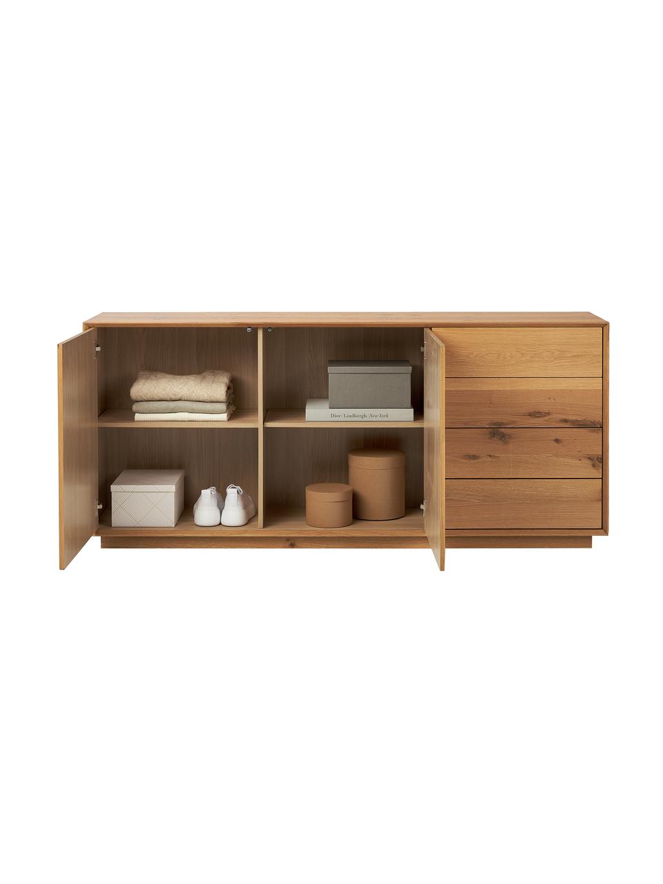Sideboard Noel aus Eschenholzfurnier, Mitteldichteholzfaserplatte (MDF) mit Eschenholzfurnier, Helles Holz, B 180 x H 79 cm