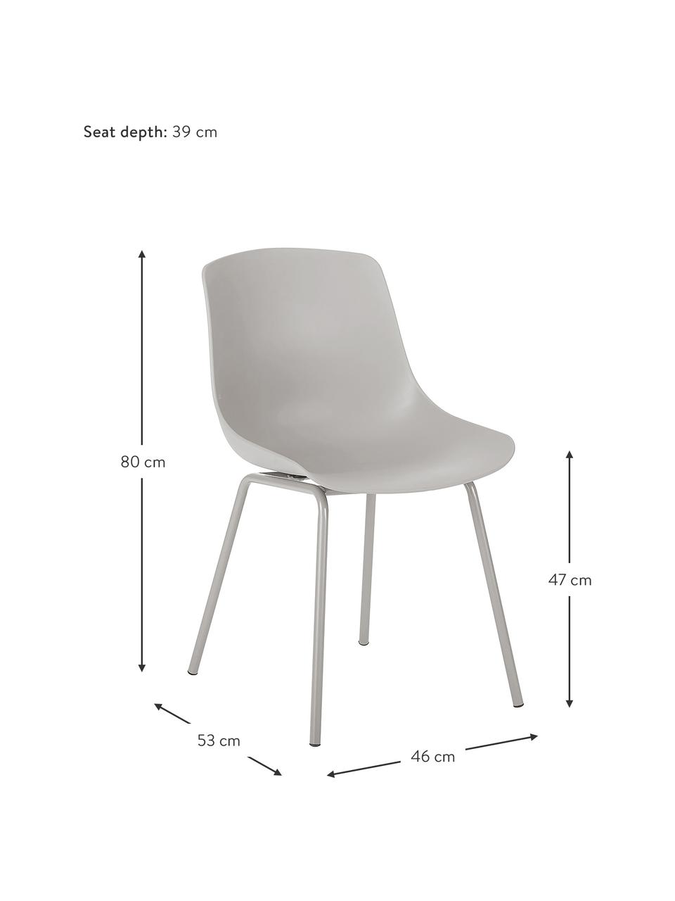 Kunststoffen stoelen Dave met metalen poten, 2 stuks, Zitvlak: kunststof, Poten: gepoedercoat metaal, Taupe, B 46 x D 53 cm