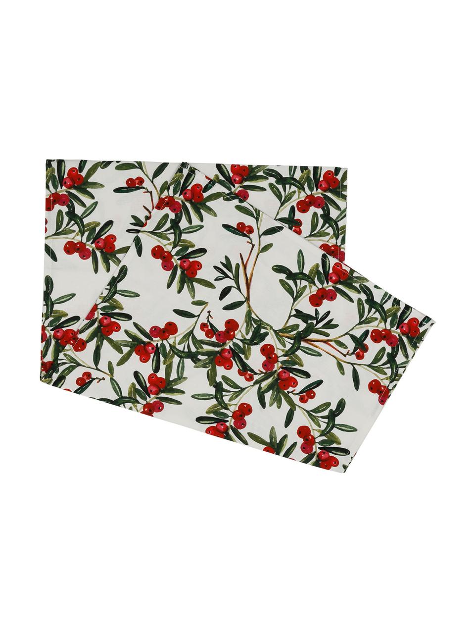 Katoenen tafelkleed Airelle met kerstmotief, Katoen, Wit, rood, groen, B 50 x L 160 cm