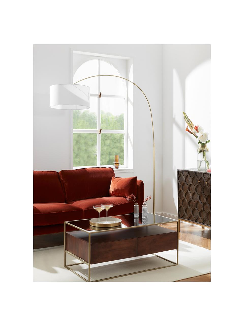 Lámpara arco grande Niels, Pantalla: tela, Cable: plático, Latón, blanco, An 157 x Al 218 cm