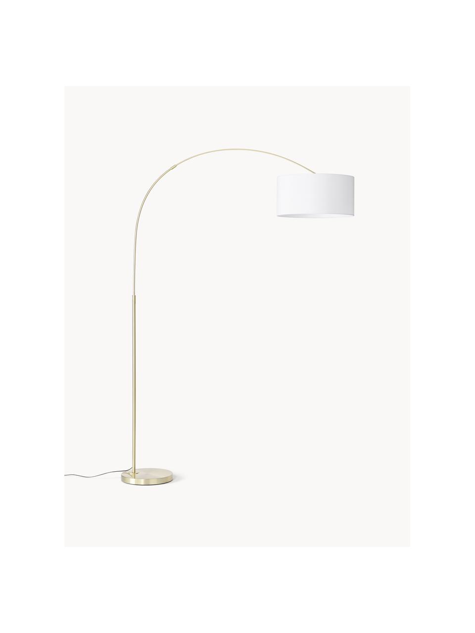 Grand lampadaire arc moderne Niels, Blanc, doré, haut. 218 x prof. 50 cm