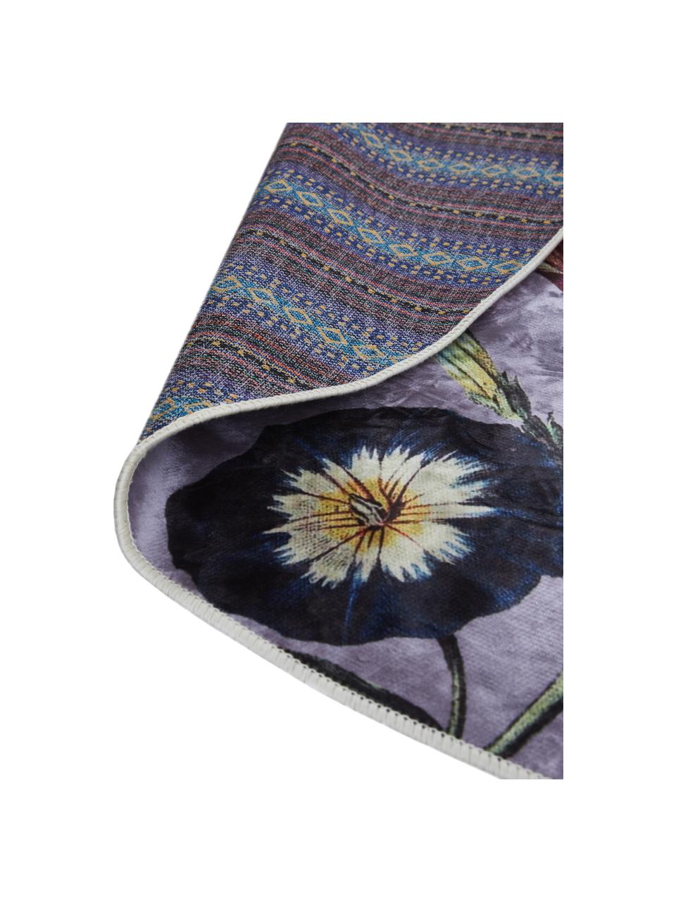 Runder Teppich Filou mit Blumenmuster, 60% Polyester, 30% thermoplastisches Polyurethan, 10% Baumwolle, Lila, Mehrfarbig, Ø 180 cm (Größe L)