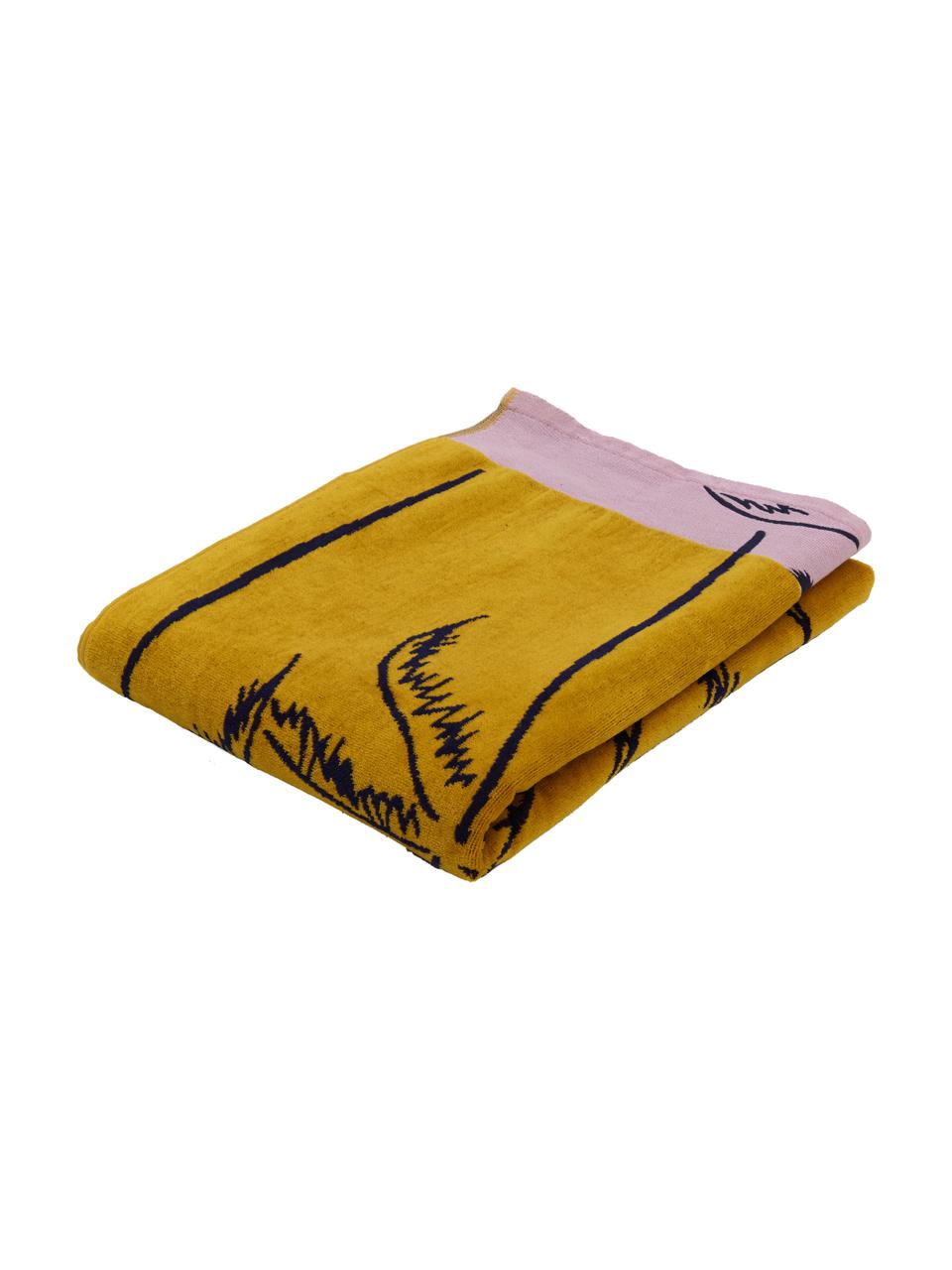 Ręcznik plażowy Mango Mojito, Musztardowy, czarny, blady różowy, S 100 x D 180 cm