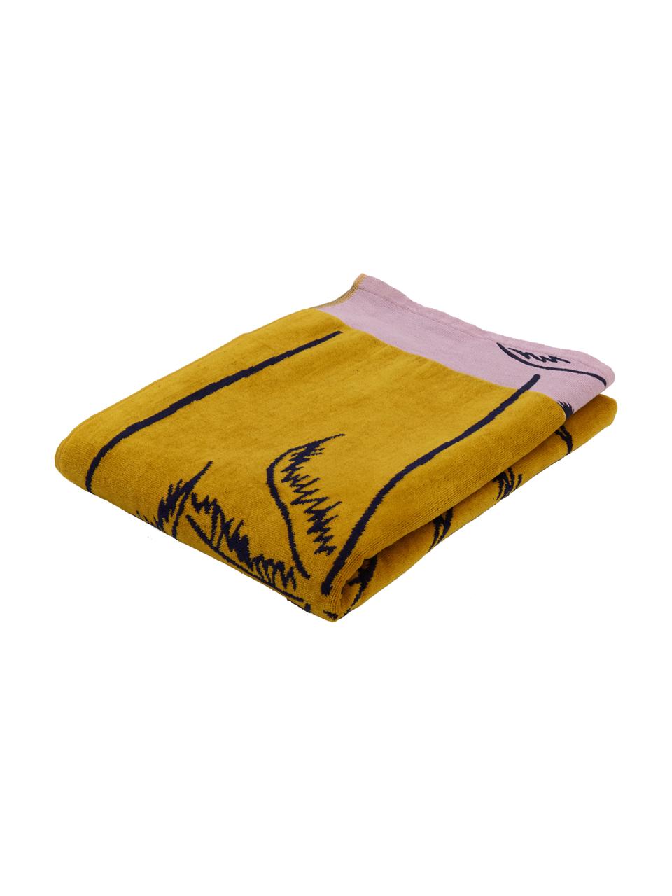 Serviette de plage Mango Mojito, Jaune moutarde, noir, rose