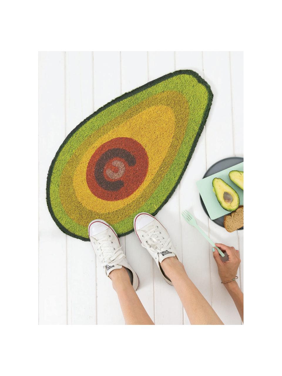Fußmatte Avocado, Oberseite: Kokosfaser, Unterseite: PVC, Grün, Braun, Schwarz, 40 x 70 cm