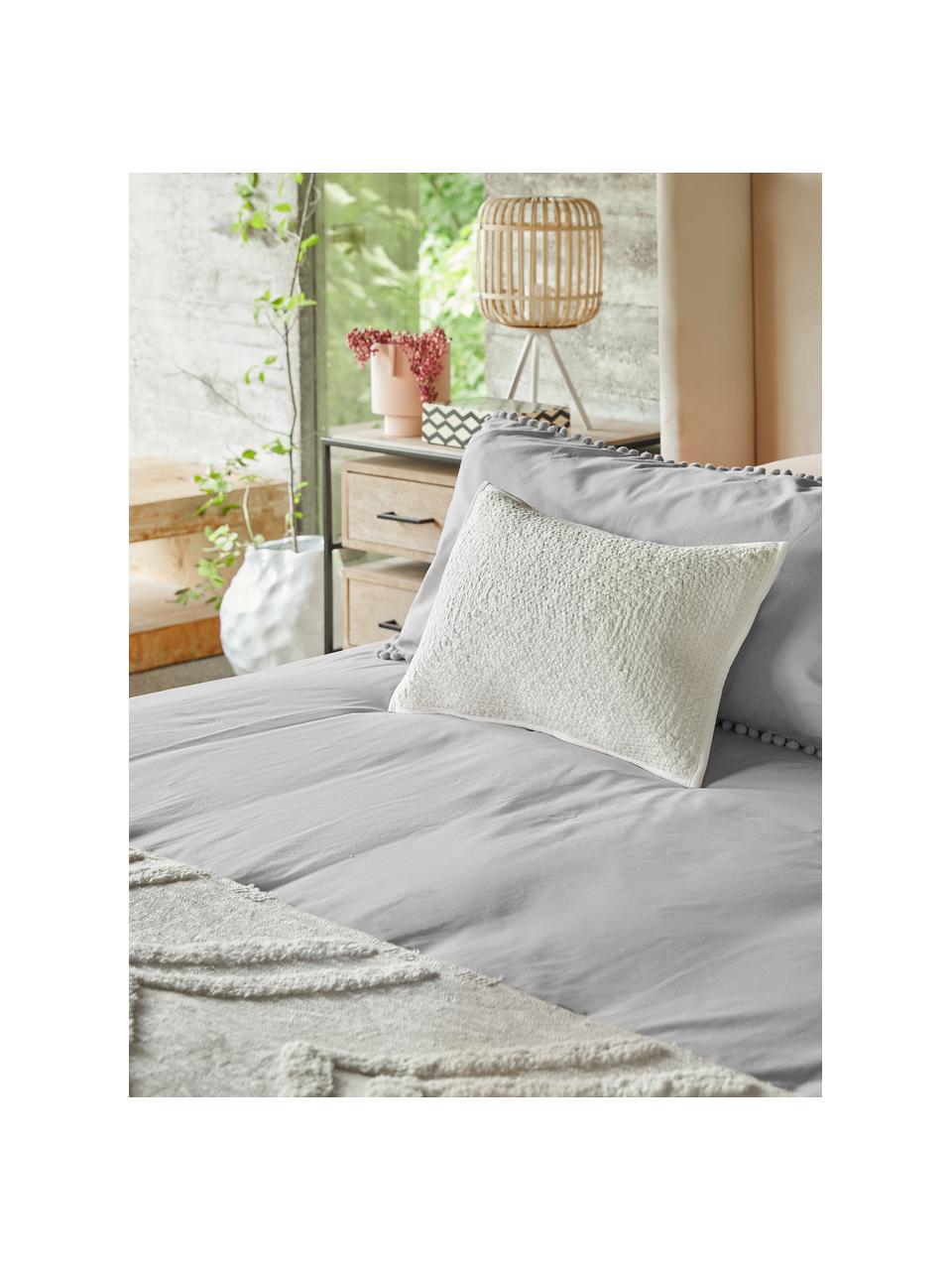 Baumwollperkal-Bettdeckenbezug Bommy mit Pompoms, Webart: Perkal Fadendichte 200 TC, Grau, B 160 x L 210 cm