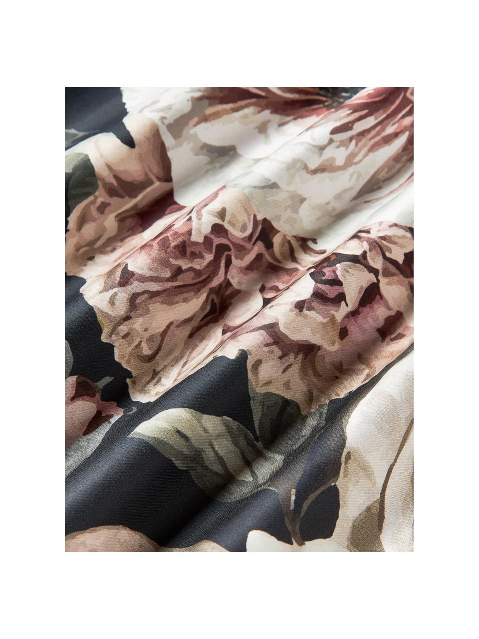 Copripiumino in raso di cotone Blossom, Antracite, multicolore, Larg. 200 x Lung. 200 cm