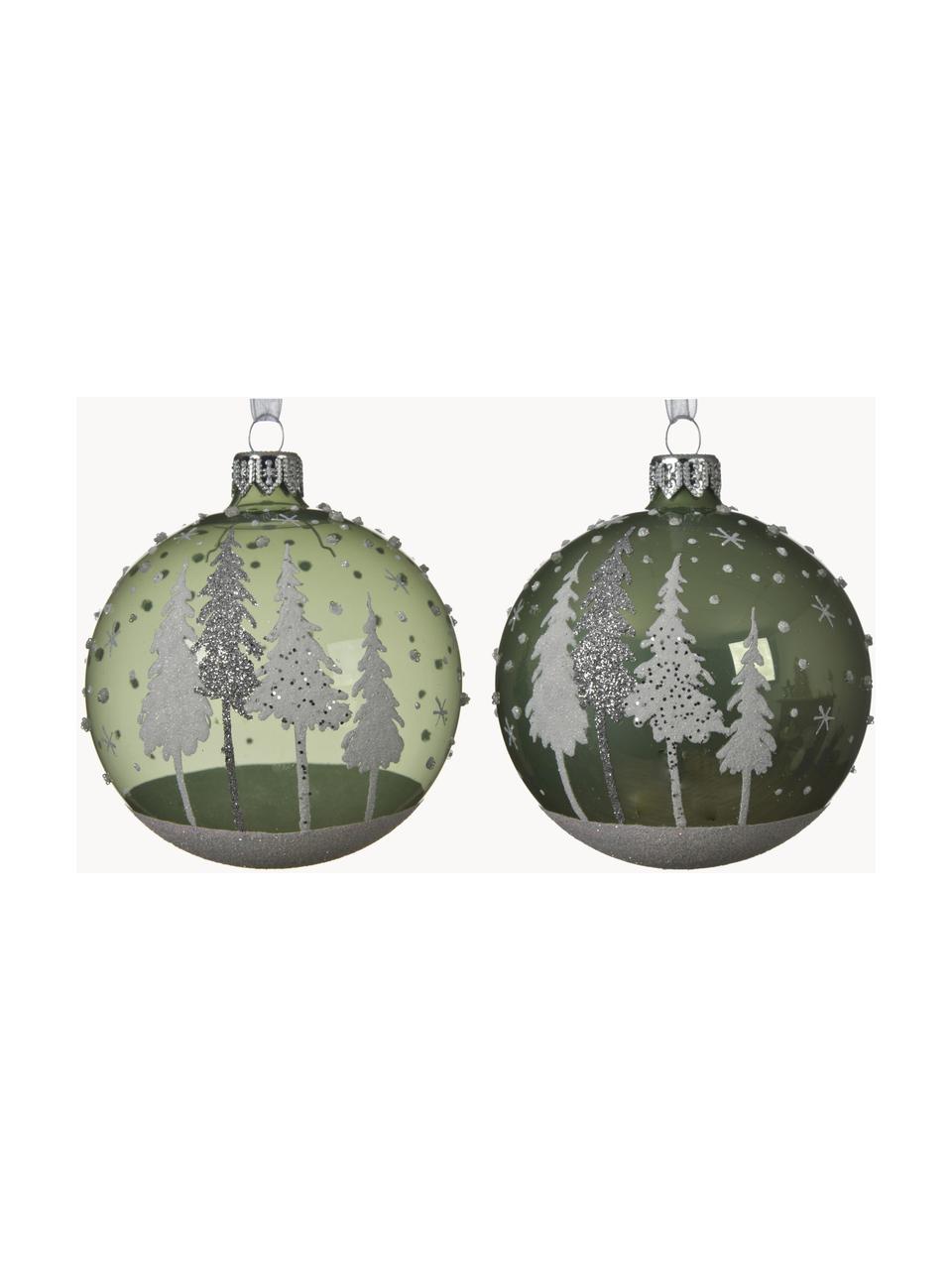 Kerstballen Waldo Ø 8 cm, 2 stuks, Groen, wit, Ø 8 cm