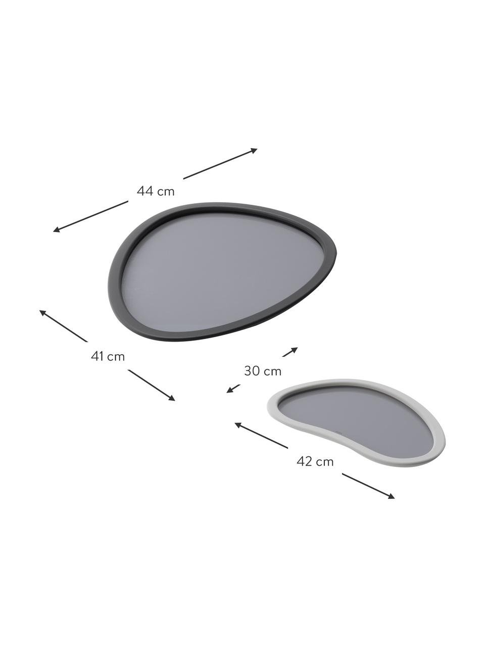 Serviertablett-Set Hub in Grau, 2-tlg., Rand: Gummi, Oberfläche: Glas, Grautöne, Set mit verschiedenen Größen