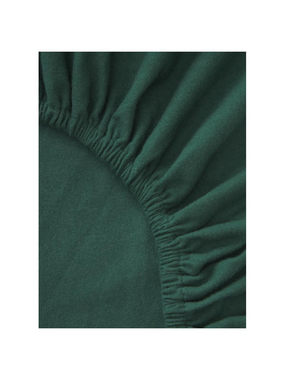 Drap-housse en flanelle pour sommier tapissier Biba, Vert foncé, larg. 200 x long. 200 cm, haut. 35 cm