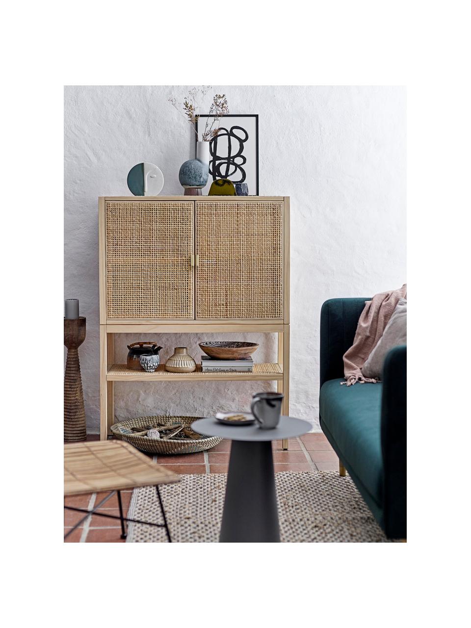 Credenza alta in legno di pino/rattan Sanna, Piedini: legno di pino, Maniglie: legno di pino, Legno di pino, Larg. 90 x Alt. 120 cm