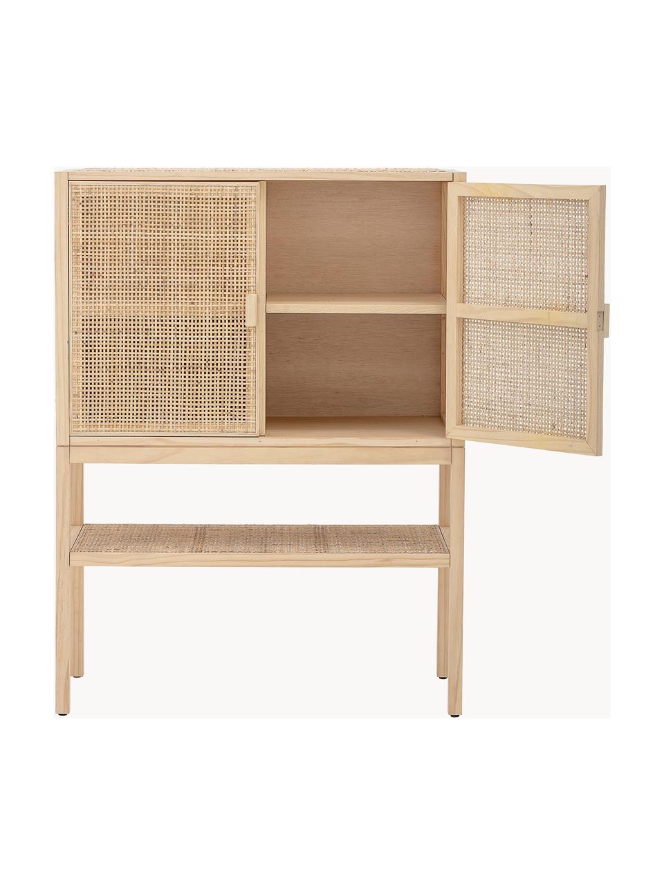 Highboard Sanna aus Kiefernholz/Rattan, Korpus: Kiefernholz, Rattan, Kiefernholz, B 90 x H 120 cm