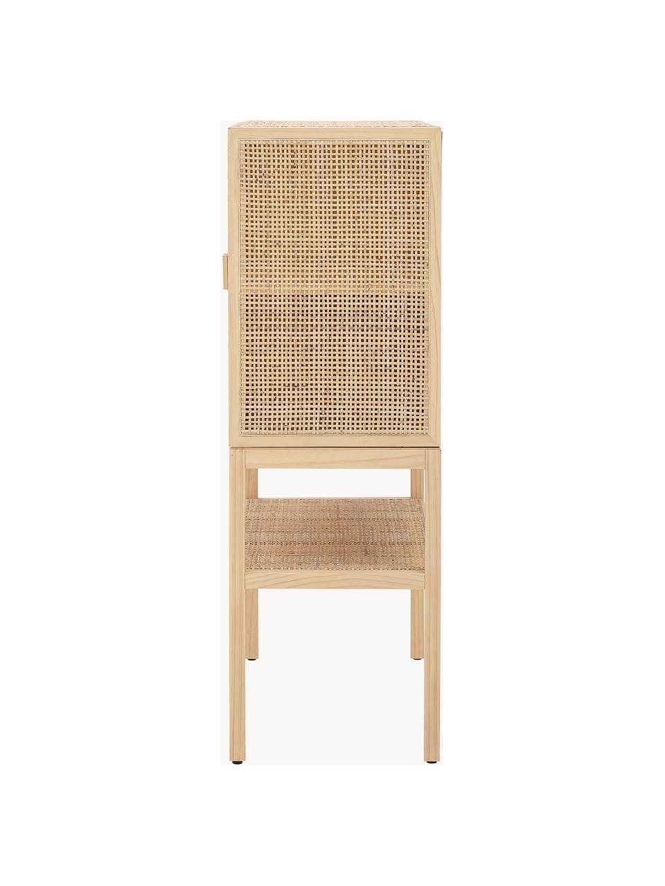 Highboard Sanna aus Kiefernholz und Rattan, Korpus: Kiefernholz, Rattan, Kiefernholz, B 90 x H 120 cm