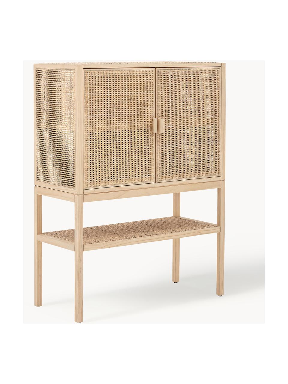 Chiffonnier de madera de pino y ratán Sanna, Estructura: madera de pino, ratán, Madera de pino, beige, An 90 x Al 120 cm