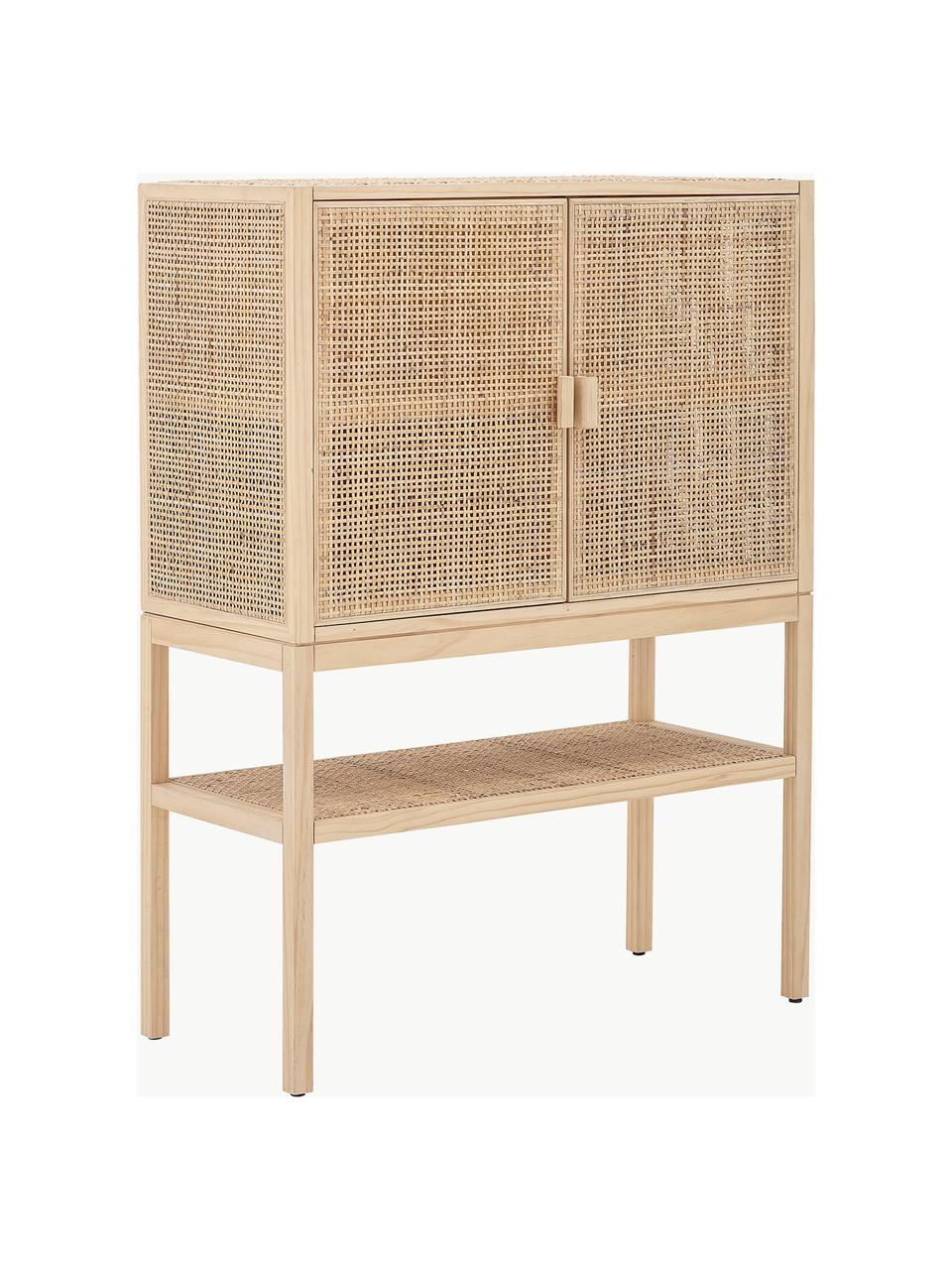 Highboard Sanna aus Kiefernholz und Rattan, Korpus: Kiefernholz, Rattan, Kiefernholz, B 90 x H 120 cm