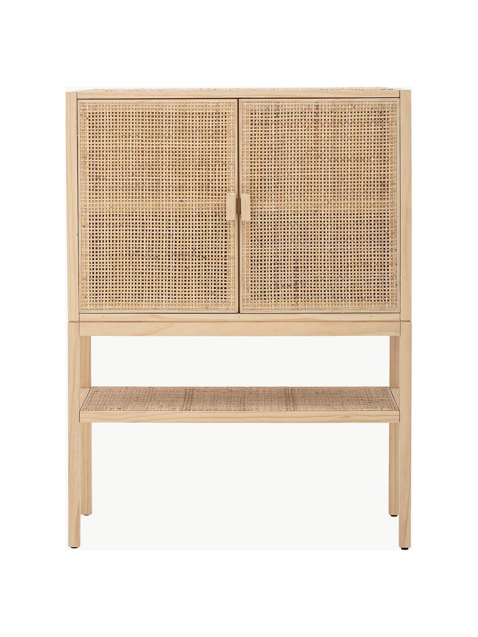 Highboard Sanna aus Kiefernholz und Rattan, Korpus: Kiefernholz, Rattan, Kiefernholz, B 90 x H 120 cm