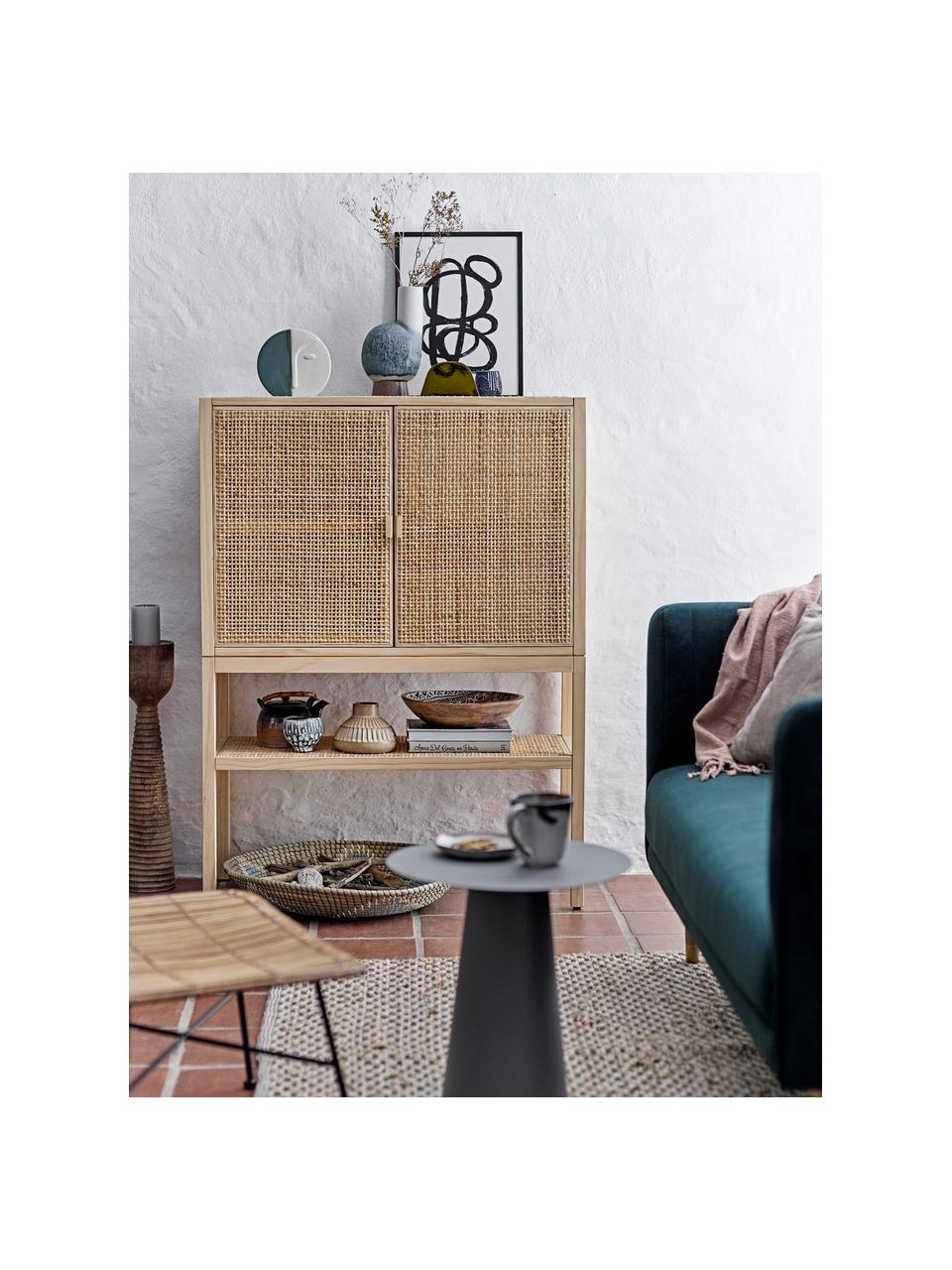 Highboard Sanna aus Kiefernholz und Rattan, Korpus: Kiefernholz, Rattan, Kiefernholz, B 90 x H 120 cm