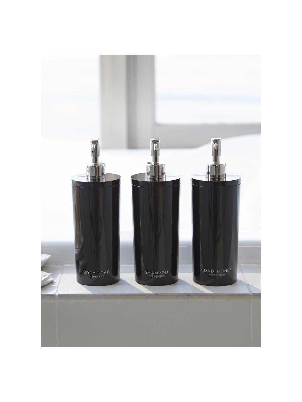 Dosificador de jabón Tower, Recipiente: plástico, Dosificador: acero cepillado, Negro, Ø 8 x Al 23 cm