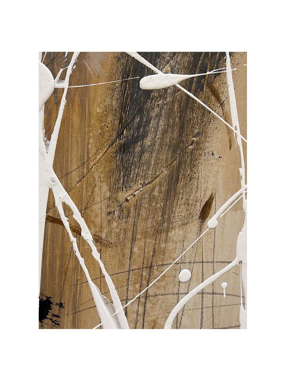 Quadro dipinto a mano Cream, Bianco, tonalità beige, nero, grigio, Larg. 90 x Alt. 120 cm