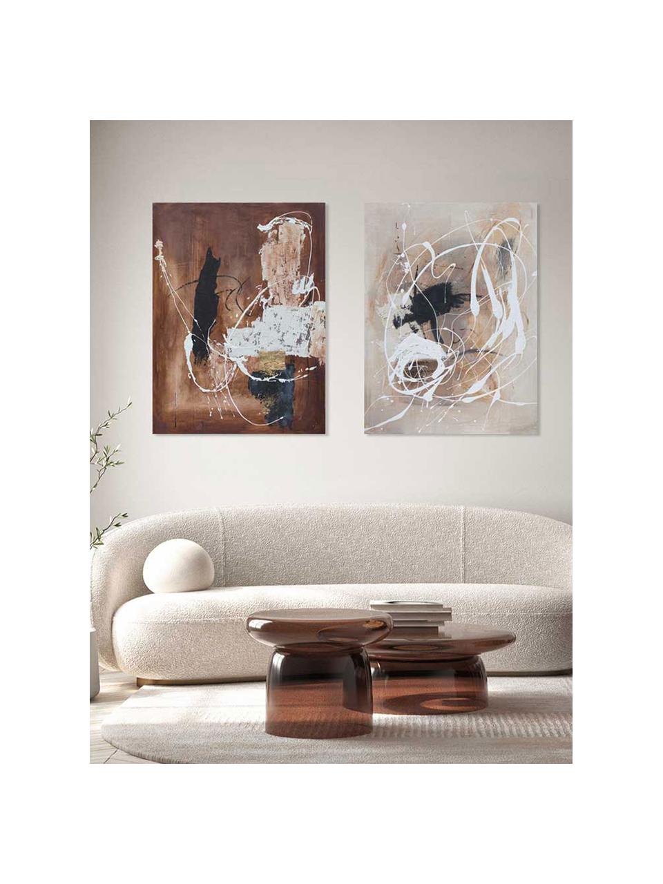 Quadro dipinto a mano Cream, Bianco, tonalità beige, nero, grigio, Larg. 90 x Alt. 120 cm