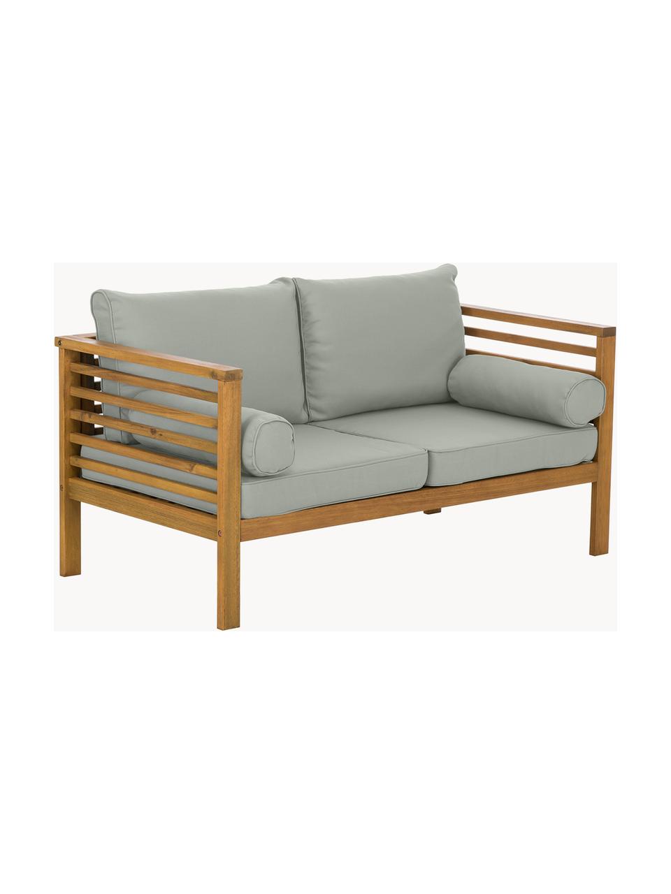 Set lounge para exterior de madera de acacia Bo, 4 pzas., Tapizado: poliéster (resistente a l, Estructura: madera de acacia maciza a, Tejido gris, acacia, Set de diferentes tamaños