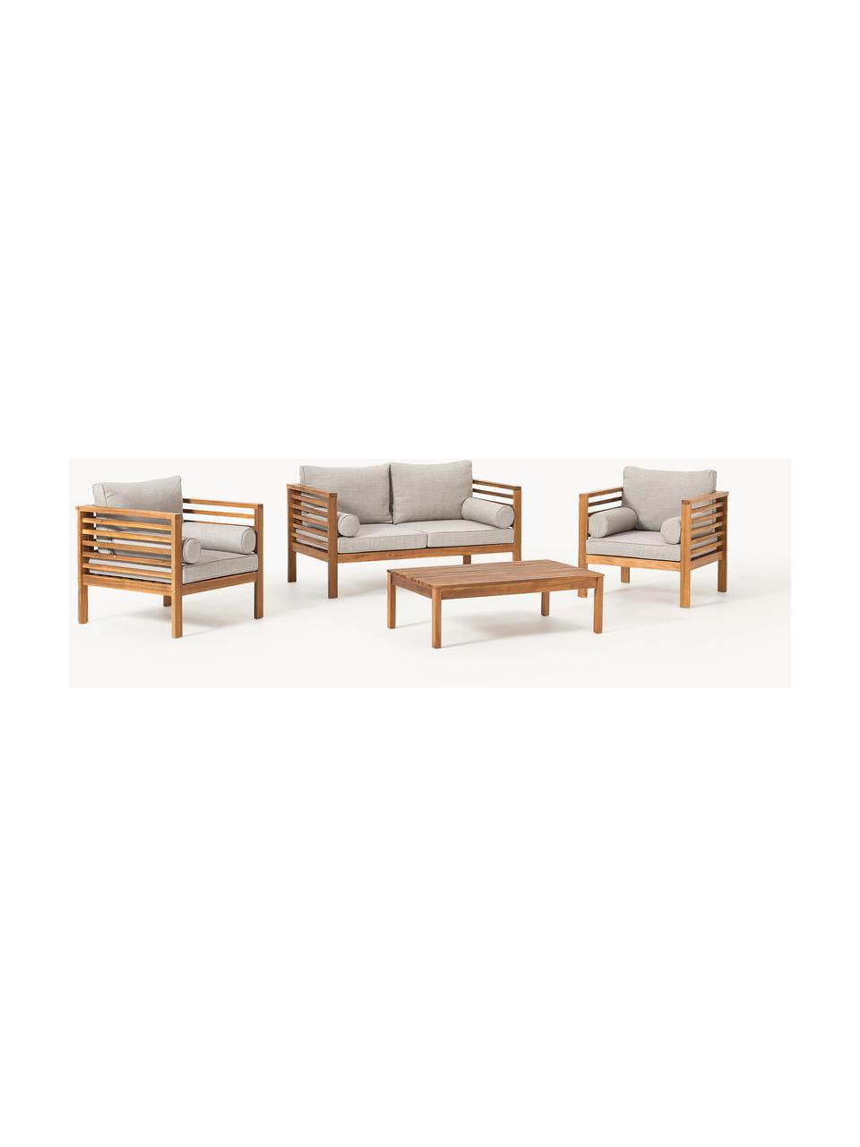 Set lounge para exterior Bo, 4 pzas., Tapizado: poliéster (resistente a l, Tejido gris, madera de acacia, Set de diferentes tamaños