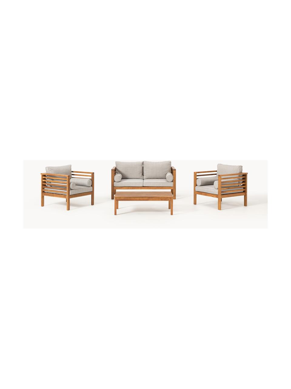 Set lounge para exterior Bo, 4 pzas., Tapizado: poliéster (resistente a l, Estructura: madera de acacia maciza a, Tejido gris, acacia, Set de diferentes tamaños