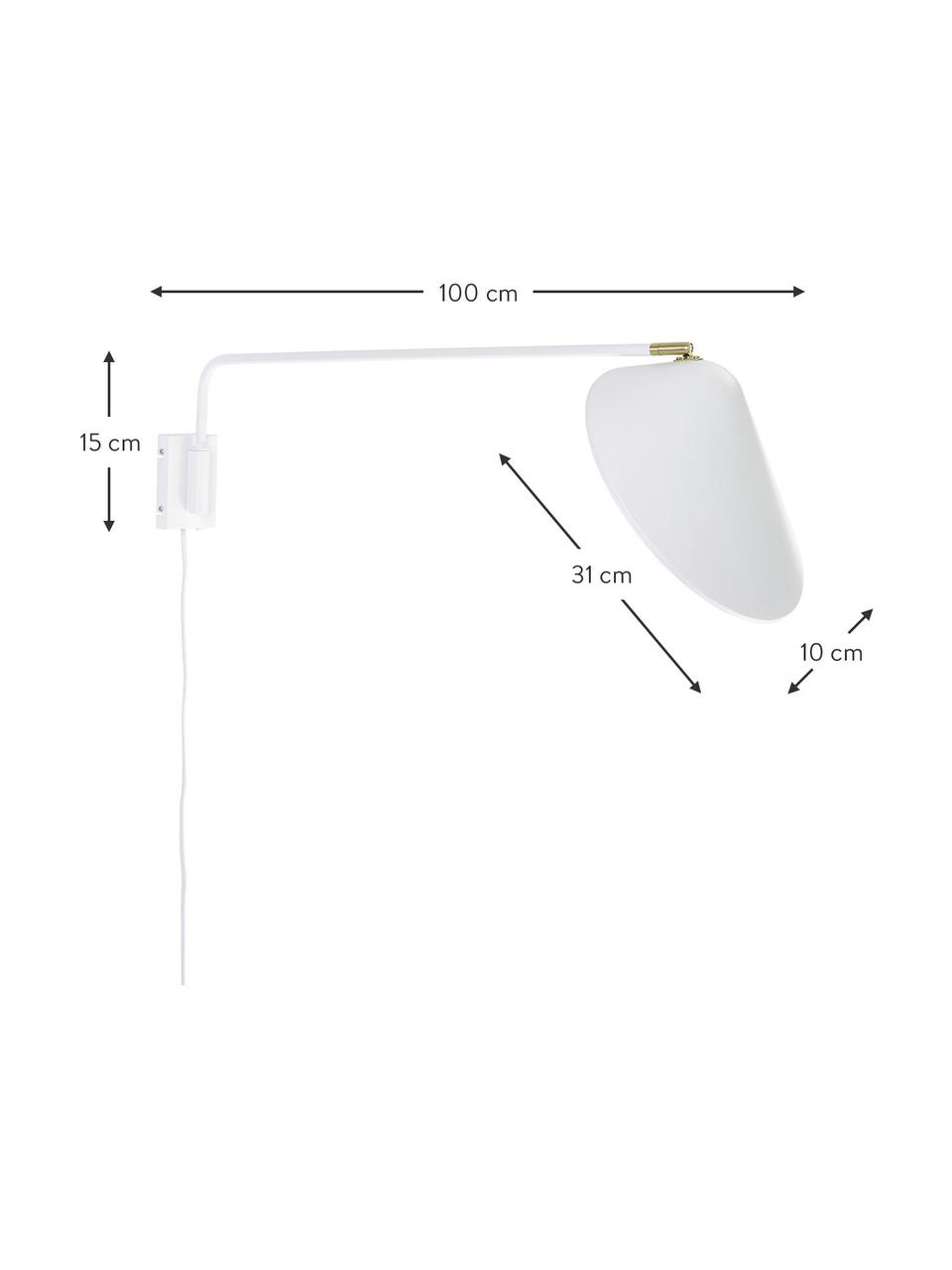 Aplique grande Neron, con enchufe, Pantalla: metal con pintura en polv, Cable: cubierto en tela, Blanco, An 27 x F 100 cm