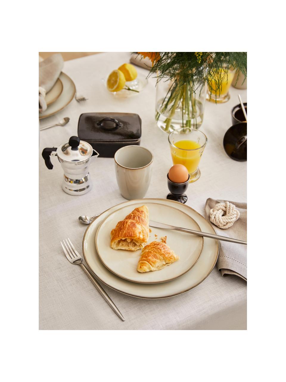 Handgemachtes Frühstücks-Set Thalia, 4 Personen (12er-Set), Steingut, Beige mit dunklem Rand, Set mit verschiedenen Grössen