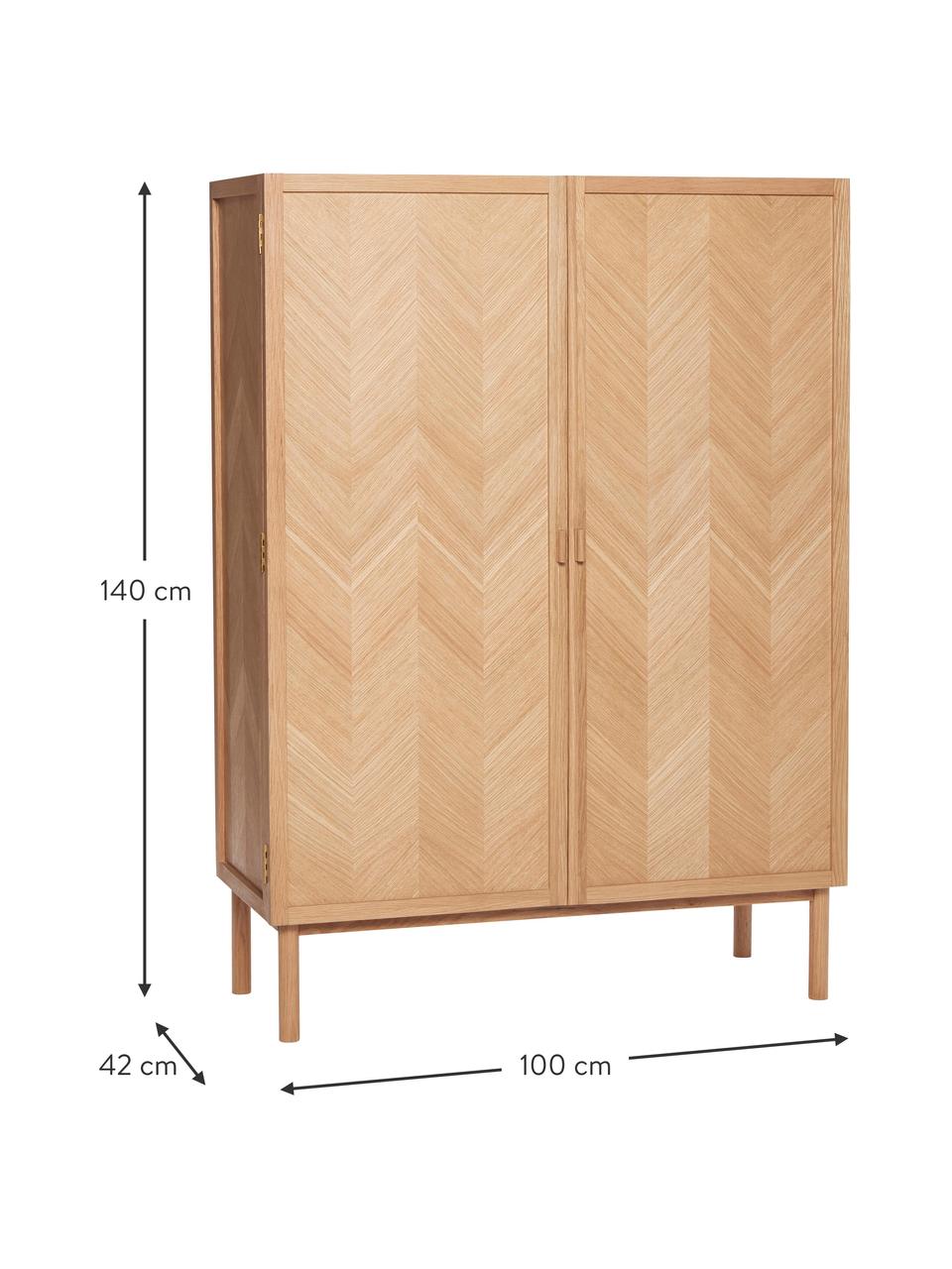 Armoire en bois avec motif à chevrons Herringbone, Bois de chêne, larg. 100 x haut. 140 cm