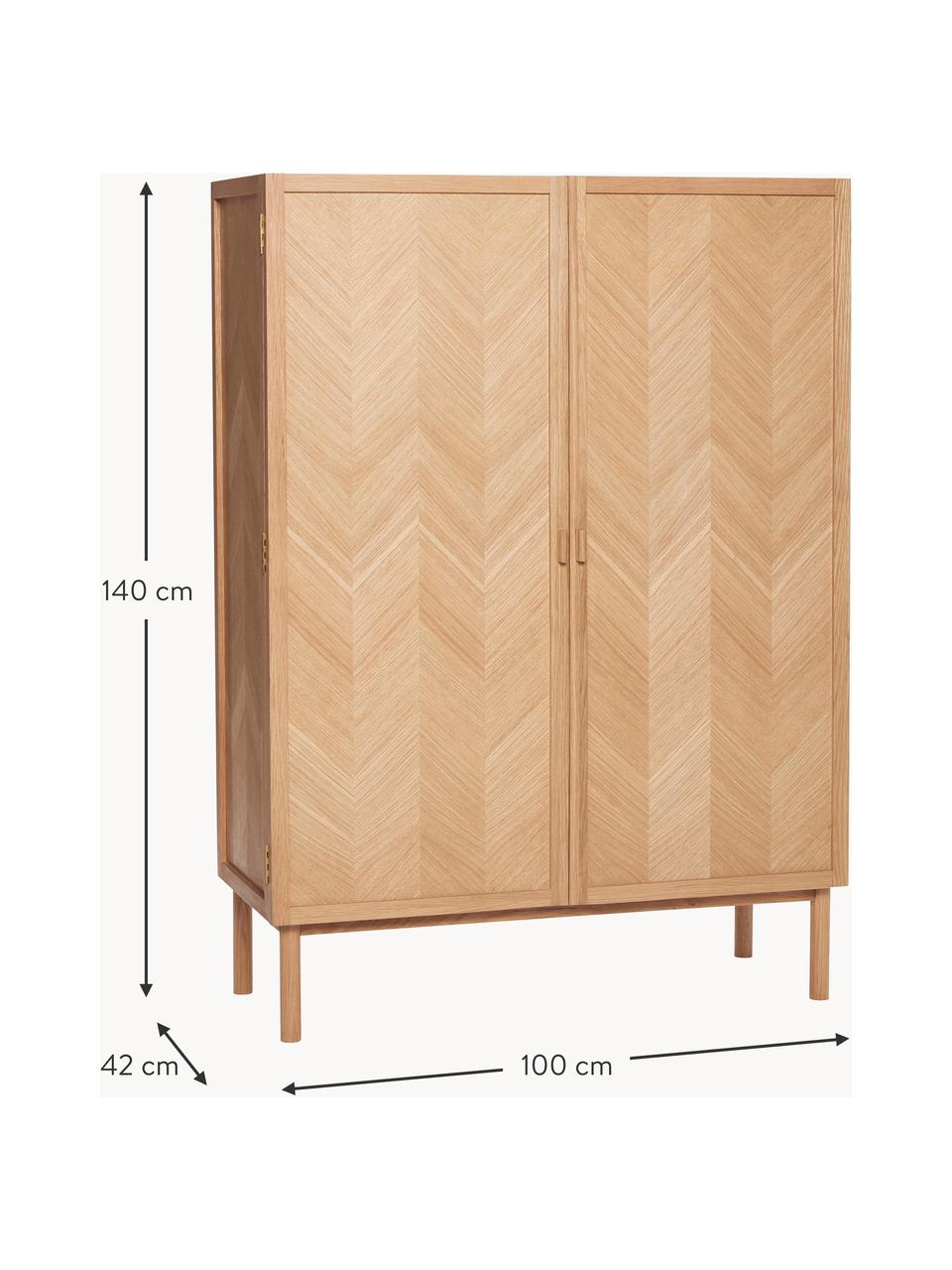 Armoire en bois avec motif à chevrons Herringbone, Chêne, larg. 100 x haut. 140 cm